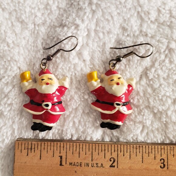 Vintage Santa Claus Earrings Christmas Santa - Picture 2 of 6